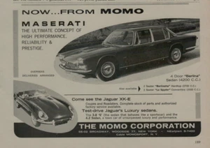 1965 Maserati 4 Door Berlina Sedan Jaguar XK-E Roadster Photo VINTAGE PRINT AD - Picture 1 of 2