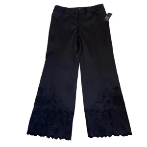 INC Neu mit Etikett Hope Satin Anzughose gewellter Saum Ausschnitt bestickt schwarz Business - Bild 1 von 7