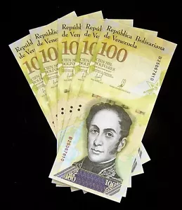 5 x Venezuela 100000 (100.000) Bolívares, 2017, P-100, aUNC billetes/moneda - Imagen 1 de 2