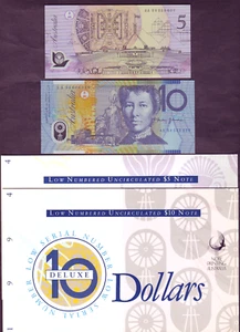 (1994) 5 & 10 Dollars - Fraser/Evans. Matched Low Serial Numbers in NPA Folders - Picture 1 of 4