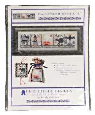 Blue Ribbon Designs Cross Stitch Pattern ~ HALLOWEEN WITH a "Y" - New & Sealed! - Image 1 of 4