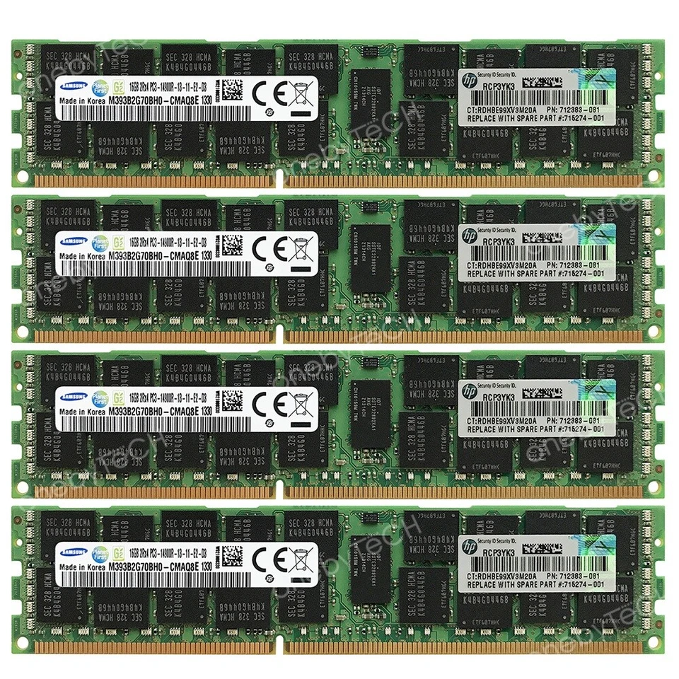 64GB 4x16GB PC3-14900R 1866 Registered Mac Pro Late 2013 A1481 MacPro 6,1 Memory - Image 1 of 4