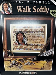 DIMENSIONS WALK SOFTLY - Linda K. Powell Native American Cross Stitch Leaflet - Picture 1 of 3