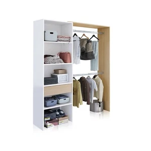 Vestidor baldas laterales, barras para colgar, armario abierto Blanco y Roble - Imagen 1 de 8