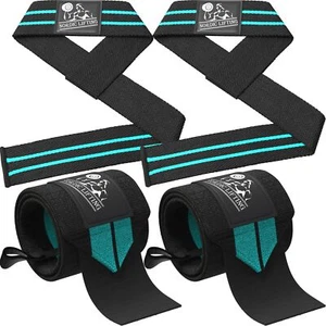 Wrist Wraps + Lifting Straps Bundle 2 Pairs for Weightlifting Cross Training ... - Picture 1 of 8
