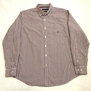 Nautica Button Shirt 80s Two-Ply Cotton Button Collar Red Plaid Size Large - Picture 1 of 10
