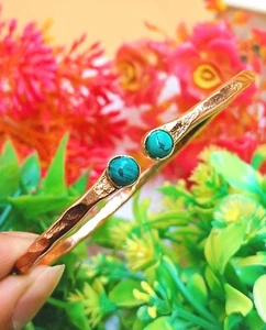 Pretty Turquoise Gemstone 1Pcs Gold Plated Cuff Bangle Adjustable Jewelry Gift ~ - Picture 1 of 1