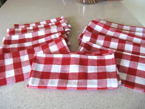 Vintage Cloth Napkins Red and White Checked 17" Square  Set of 11 - Picture 1 of 5