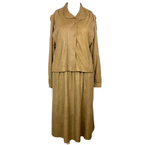 Traje de Colección Pelz Bergmann Mujer Talla 38 M Cuero Bronceado A Line Midi Falda Traje 2 Piezas - Imagen 1 de 13