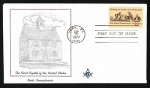 #1726 15c Articles of Confederation - 1st Capitol, York, PA - Masonic FDC - Picture 1 of 2