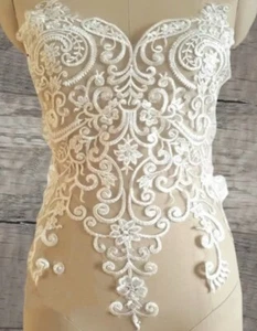 Ivory Embroidery Corded Lace Applique Sequins Wedding Bridal Dress Motif 8-10 - Picture 1 of 1