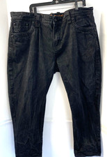 ROCK REVIVAL MEN'S JEANS SIZE 44 BLACK "STEVEN STRAIGHT" LEATHER PATCH