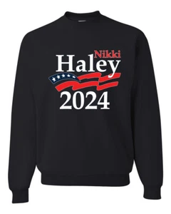 Haley 2024 Waving Flag American Pride Unisex Crewneck Graphic Sweatshirt - Picture 1 of 8