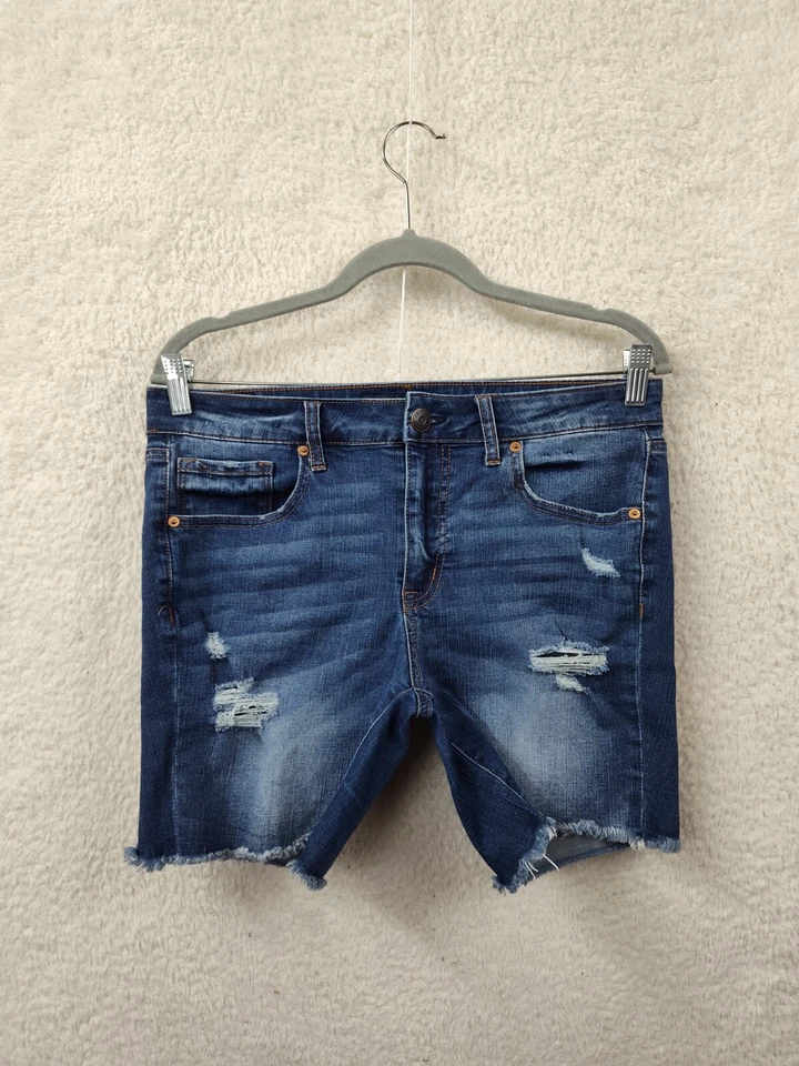 Bermudas cortas de mezclilla rectas envejecidas Aeropostale para niñas 10 azules mezcla de algodón Foto 1 de 4