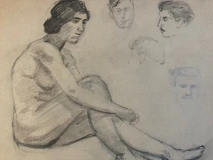 Antiguo Hermoso Dibujo Desnudo 1910 Lápiz Papel Mujer Desnudo Arte Deco Taller - Imagen 1 de 8