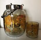 Vintage Large Glass Jar Candle Holder with Handle & Matching Glass Candle Holder