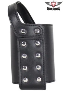 Motorcycle Cup Holder- Black Leather Studded Single Snap Strap Drink Holder New - Foto 1 di 6
