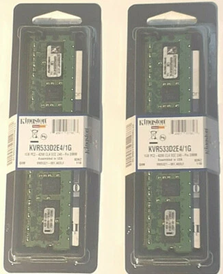 2x Kingston PC2-4200 1 GB DIMM 533 MHz DDR2 SDRAM Memory (KVR533D2E4/1G) NEW - Image 1 of 3