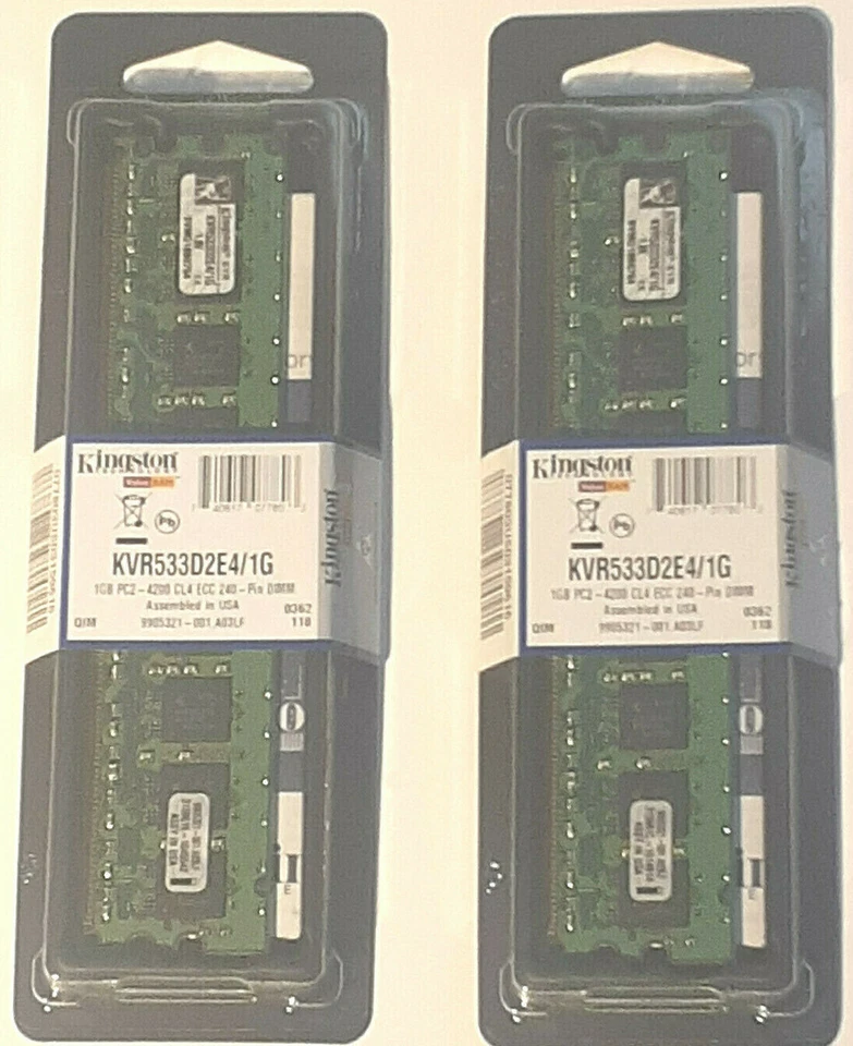 2x Kingston PC2-4200 1 GB DIMM 533 MHz DDR2 SDRAM Memory (KVR533D2E4/1G) NEW - Image 1 of 3