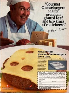 Anuncio gourmet de hamburguesa con queso WILLARD SCOTT Real Cheese American Dairy años 80 anuncio - Imagen 1 de 1