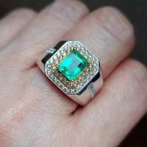 14k Multi-Tone Gold Plated 3.0Ct Emerald Cut Lab Created Men's Wedding Band Ring - Picture 1 of 2