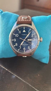 Timex X Pan Am Day-Date 42mm Leather Strap Watch TWG030100 NEW - Picture 1 of 3