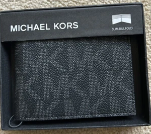 Billetera delgada negra para hombre Michael Kors 86F2SMNF5B Jet Set nueva en caja - Imagen 1 de 8