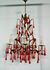 Vintage Murano red glass drops mid century 1970 Chandelier lamp 