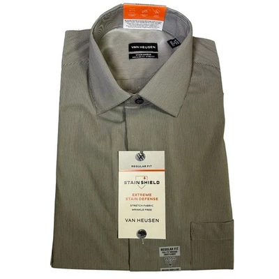 Camisa de vestir Van Heusen para hombre calce regular rayas oliva 15-15,5 32-33 $60 Foto 1 de 4