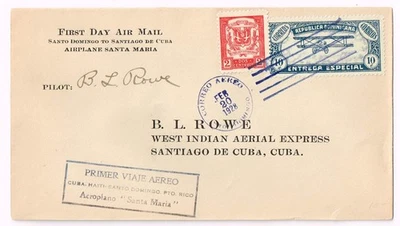 1928 Dominican Republic West Endian Aerial Express First Day B.L.Rowe signed - Image 1 of 2