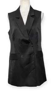 Neu ohne Etikett Express schwarze zweireihige lange Weste Damen M ärmellos Blazer Jacke - Bild 1 von 7