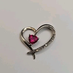 Ciondolo cuore rubino creato in laboratorio 925 placcato argento sterling - Foto 1 di 14