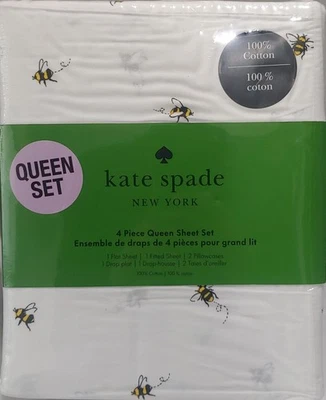 Kate Spade New York 4 Piece Queen Sheet Set Abuzz Bloom (Bumblebees) *NEW* - Image 1 of 3