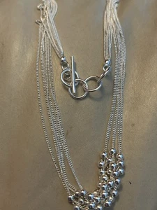 925 Sterling silver 6 Chain Silver Beaded Toggle Necklace  16” - Picture 1 of 4