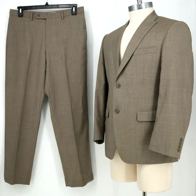 Calvin Klein 套装男式 38S 米色棕色羊毛平底前衬里裤子口袋 — 第 1/4 张图片