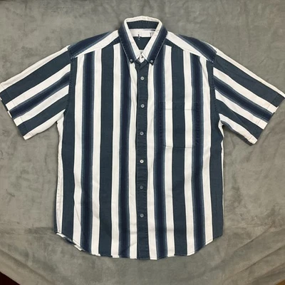 Camisa vintage años 90 para hombre manga corta abotonada rayas azules Foto 1 de 4