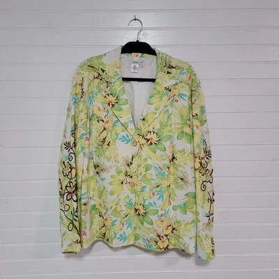Coldwater Creek Plus Size 3X Linen Blend Floral Blazer Jacket Embroidered - Image 1 of 4