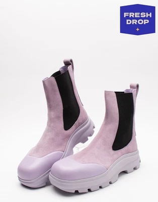 RRP€843 JIL SANDER Leather Chelsea Boots US11 UK10 EU44 Purple Thick Sole - Image 1 of 4