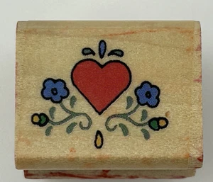 DAKIN Small HEART Flowers 05633 Wood Mount Rubber Stamp - Picture 1 of 4
