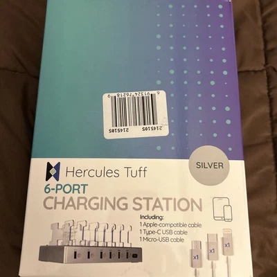 Hercules Tuff Charging Station for Multiple Devices with 6 USB Fast Ports Silver - Image 1 of 3