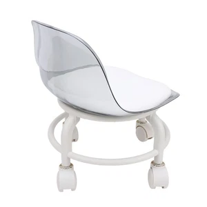 White Low Rolling Stool With Wheels Back Support Small Acrylic Short Silent DW - Picture 1 of 12