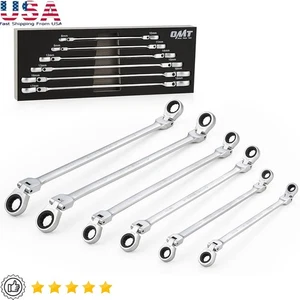 Complete 6 Piece Ratchet Wrench Set Extra Long Handle Dual Flex Head 72 Tooth US - Picture 1 of 8