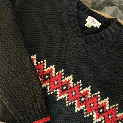 Suéter de Colección J Crew Oarsman Para Hombre Grande Negro Lana Fair Isle Cuello Redondo Foto 1 de 4