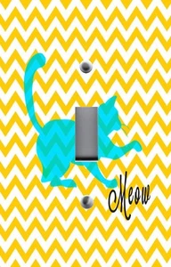 Light Switch Plate Switchplate & Outlet Covers CHEVRON ~ YELLOW WITH CAT MEOW - Picture 1 of 26