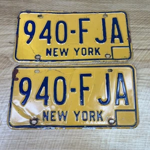 VTG New York 70's-80's License Plate Set Pair 940-FJA Decor Craft Expired - Picture 1 of 9