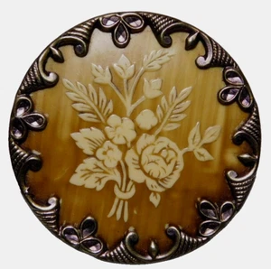 Grande Antiguo Estampado Celuloide Rosa Ramo BOTÓN Borde Adornado BONITO 1&1/2 - Imagen 1 de 6