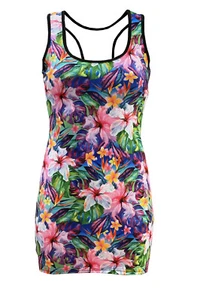 Acquarello Fiori Esotici Floreale Tropicale Foglie 50's Stampa Lungo Top Bodycon - Foto 1 di 3