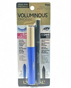 L'Oreal Voluminous Original Mascara COBALT BLUE + Eyeliner BLACK WATERPROOF - Picture 1 of 7