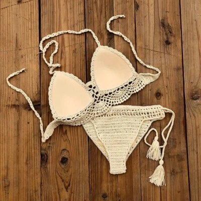 Sexy conjunto de bikini de ganchillo a mano para mujer traje de baño de playa traje de baño verano natación Foto 1 de 4