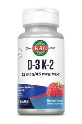 KAL D-3 K-2 (25 mcg - 45 mcg MK-7) 60 ActivMelts, Rasberry Flavor - Image 1 of 3